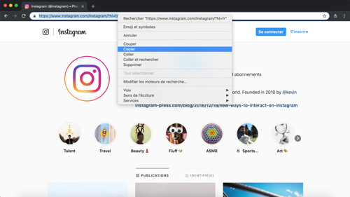 Comment copier le nom dutilisateur de son compte instagram depuis un ordinateur et navigateur