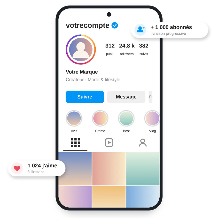 Profil Instagram : followers, likes et vues en progression